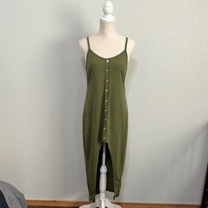 High Low Button Dress Olive Drab Green